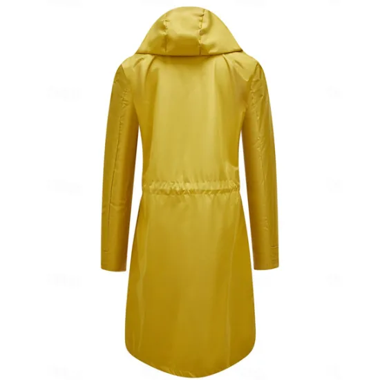 Best Women's Raincoat Waterproof Rain Jacket Mid-Length Windproof Trench Coat Sport Outdoor Hiking Hooded Jacket with Pockets Casual Jacket Long Sleeve Drawstring Winter Coat Warm Black Yellow Women Jackets