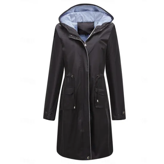 Best Women's Raincoat Waterproof Rain Jacket Mid-Length Windproof Trench Coat Sport Outdoor Hiking Hooded Jacket with Pockets Casual Jacket Long Sleeve Drawstring Winter Coat Warm Black Yellow Women Jackets