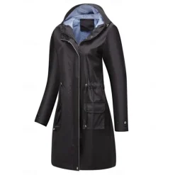 Best Women's Raincoat Waterproof Rain Jacket Mid-Length Windproof Trench Coat Sport Outdoor Hiking Hooded Jacket with Pockets Casual Jacket Long Sleeve Drawstring Winter Coat Warm Black Yellow Women Jackets