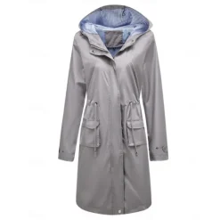 Best Women's Raincoat Waterproof Rain Jacket Mid-Length Windproof Trench Coat Sport Outdoor Hiking Hooded Jacket with Pockets Casual Jacket Long Sleeve Drawstring Winter Coat Warm Black Yellow Women Jackets