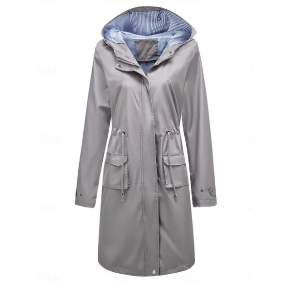 Best Women's Raincoat Waterproof Rain Jacket Mid-Length Windproof Trench Coat Sport Outdoor Hiking Hooded Jacket with Pockets Casual Jacket Long Sleeve Drawstring Winter Coat Warm Black Yellow Women Jackets
