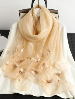 Online Women's Rectangle Scarf Street Daily Date White Purple Scarf Floral Women Scarves