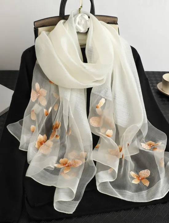 Online Women's Rectangle Scarf Street Daily Date White Purple Scarf Floral Women Scarves