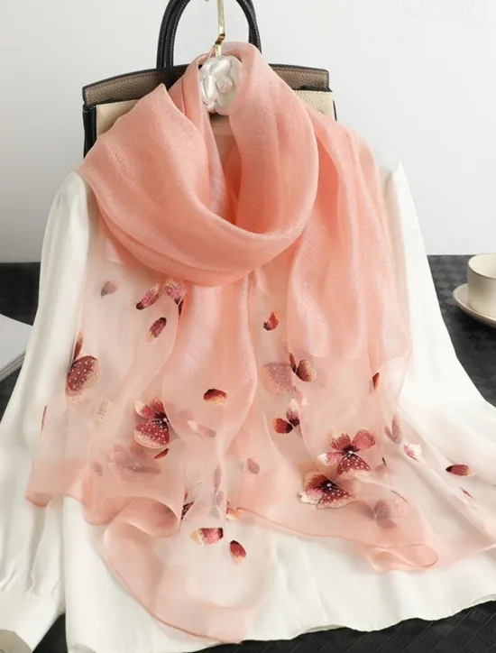 Online Women's Rectangle Scarf Street Daily Date White Purple Scarf Floral Women Scarves