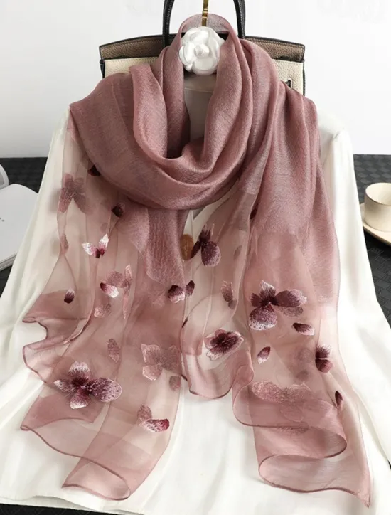 Online Women's Rectangle Scarf Street Daily Date White Purple Scarf Floral Women Scarves
