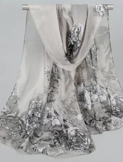 Online Women's Rectangle Scarf Street Daily Date Grey Yellow Scarf Floral Women Scarves