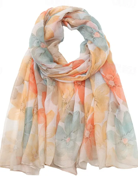 Hot Women's Rectangle Scarf Street Daily Date Purple Pink Scarf Floral Women Scarves
