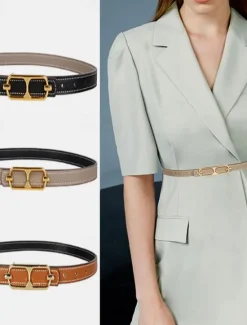 Online Women's Reversible Belt PU Leather Metal Bucke Eyelet Casual Formal Party Work Black Brown Gray Women Belt