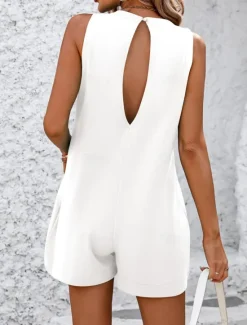New Women's Romper Active Solid Color Sleeveless Round Neck Pocket Vacation Street Slim Black White Fuchsia Summer Women Graphic Jumpsuit
