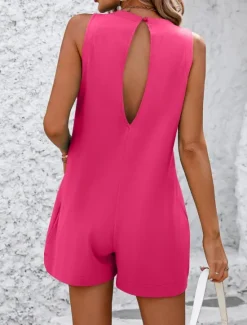 New Women's Romper Active Solid Color Sleeveless Round Neck Pocket Vacation Street Slim Black White Fuchsia Summer Women Graphic Jumpsuit