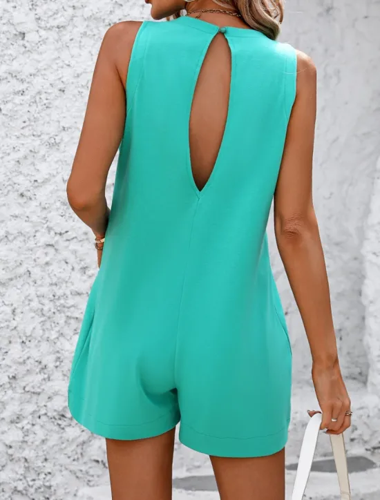 New Women's Romper Active Solid Color Sleeveless Round Neck Pocket Vacation Street Slim Black White Fuchsia Summer Women Graphic Jumpsuit