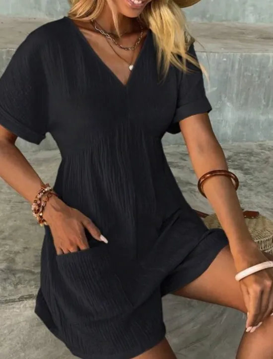 Online Women's Romper Active Solid Color Short Sleeve V Neck Pocket Vacation Daily Regular Fit Black Green Apricot Summer Women Graphic Jumpsuit