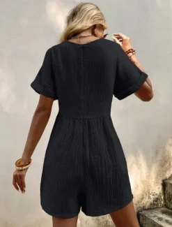 Online Women's Romper Active Solid Color Short Sleeve V Neck Pocket Vacation Daily Regular Fit Black Green Apricot Summer Women Graphic Jumpsuit