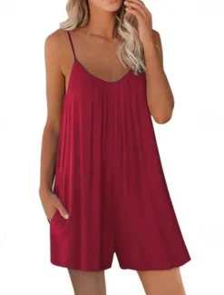 Discount Women's Romper Maternity Jumpsuit Patchwork U Neck Streetwear Baggy Shorts Loose Fit Sleeveless Camisole Army Green Red Navy Blue S M L Fall Summer Women Rompers