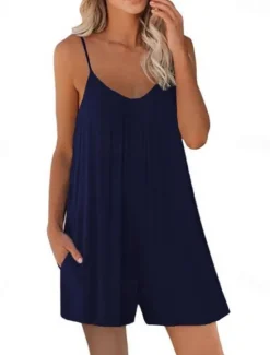 Discount Women's Romper Maternity Jumpsuit Patchwork U Neck Streetwear Baggy Shorts Loose Fit Sleeveless Camisole Army Green Red Navy Blue S M L Fall Summer Women Rompers