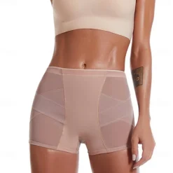 Best Women's Scrunch Butt Shorts Shapewear Fashion Casual Short Plain Mesh Patchwork Ruched Butt Lifting Tummy Control Butt Lift Comfort High Elasticity Home Daily Fitness Black Apricot Skinny Women Shapewear