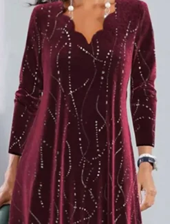 Best Women's Sequin Dress Midi Dress Sequins Casual Scalloped Neck Long Sleeve Color Women Cocktail Dress