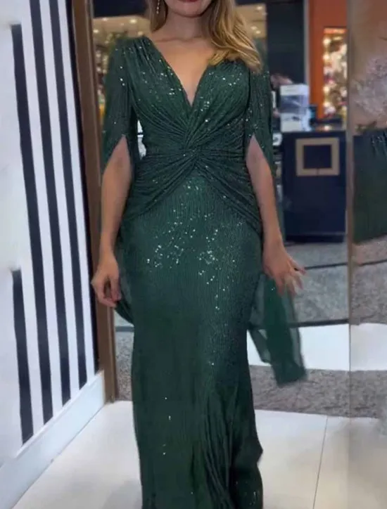 Outlet Women's Sequin Dress Prom Dress Party Dress Sequins Glitter V Neck Long Sleeve Winter Dress Champagne Red Fall Winter Women Cocktail Dress