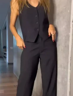 Outlet Women's Set Suit Vest Work Buttons Solid Color Breathable OL Style Regular Fit Outerwear Sleeveless Summer S Women Blazers & Suits