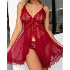 Women's Sexy Bodies Sets Pure Color Lovers Comfort See Through Home Valentine's Day Bed Lace Breathable Straps Sleeveless Backless Summer Spring Home Outfits Women Lingerie