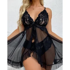 Women's Sexy Bodies Sets Pure Color Lovers Comfort See Through Home Valentine's Day Bed Lace Breathable Straps Sleeveless Backless Summer Spring Home Outfits Women Lingerie