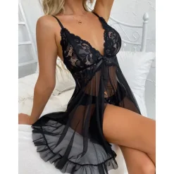 Women's Sexy Bodies Sets Pure Color Lovers Comfort See Through Home Valentine's Day Bed Lace Breathable Straps Sleeveless Backless Summer Spring Home Outfits Women Lingerie