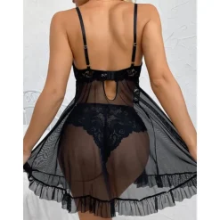 Women's Sexy Bodies Sets Pure Color Lovers Comfort See Through Home Valentine's Day Bed Lace Breathable Straps Sleeveless Backless Summer Spring Home Outfits Women Lingerie