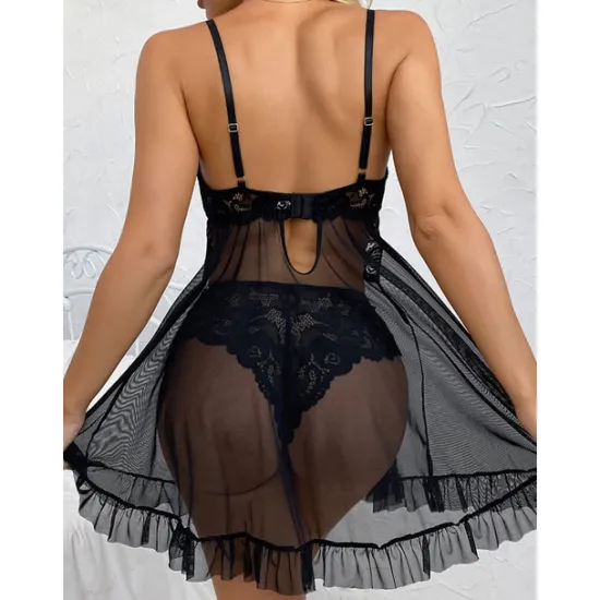 Women's Sexy Bodies Sets Pure Color Lovers Comfort See Through Home Valentine's Day Bed Lace Breathable Straps Sleeveless Backless Summer Spring Home Outfits Women Lingerie