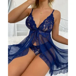 Women's Sexy Bodies Sets Pure Color Lovers Comfort See Through Home Valentine's Day Bed Lace Breathable Straps Sleeveless Backless Summer Spring Home Outfits Women Lingerie