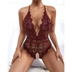 Best Women's Sexy Bodies Teddies & Bodysuits 1 PCS Flower Hot Soft Valentine's Day Bed Spandex Halter Neck Lace Jacquard Summer Spring Home Outfits Women Lingerie