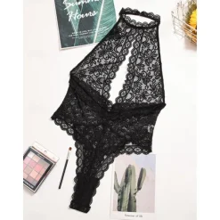 Clearance Women's Sexy Bodies Teddies & Bodysuits Pure Color Lovers Hot Home Valentine's Day Bed Lace Breathable Halter Neck Sleeveless Backless Summer Spring Home Outfits Women Lingerie