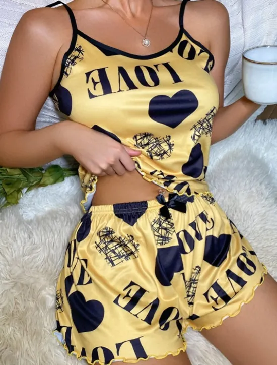 Outlet Women'S Sexy Camisole Pajama Print Alphabet Homewear Set Home Outfits Women Lingerie