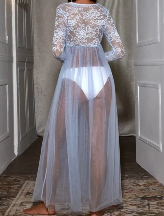 Outlet Women's Sexy Lingerie Chemises & Negligees Pure Color See Through Sweet Home Beach V Wire Long Sleeve Transparent Summer Spring Home Outfits Women Lingerie