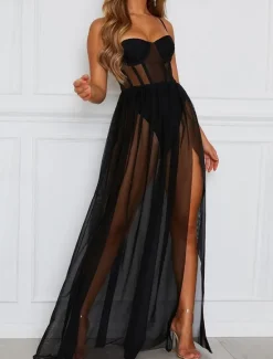 Clearance Women's Sexy Lingerie Chemises & Negligees Dress Pure Color Ultra Slim Hot Comfort Home Bed Vacation Mesh Breathable Straps Sleeveless Backless Summer Spring Home Outfits Women Sleepwear|Lingerie