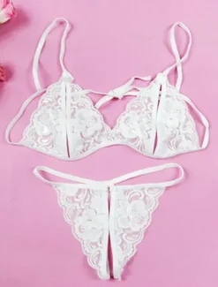 Online Women's Sexy Lingerie Lingerie Set Pure Color Lovers Hot Home Valentine's Day Bed Lace Breathable Straps Sleeveless Backless Summer Spring Home Outfits Women Lingerie