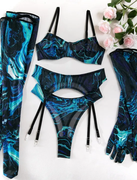Clearance Women's Sexy Lingerie Sets 5 Pieces Pure Color Lovers Hot Home Valentine's Day Bed Mesh Breathable Straps Sleeveless Backless Summer Spring Home Outfits Women Lingerie