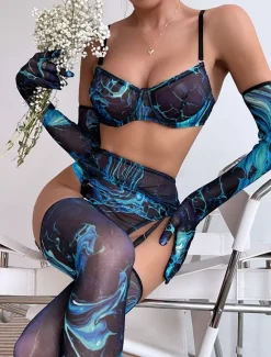 Clearance Women's Sexy Lingerie Sets 5 Pieces Pure Color Lovers Hot Home Valentine's Day Bed Mesh Breathable Straps Sleeveless Backless Summer Spring Home Outfits Women Lingerie