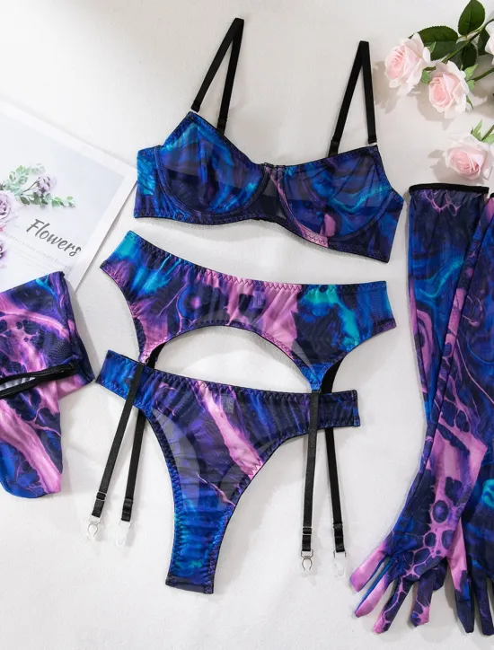 Clearance Women's Sexy Lingerie Sets 5 Pieces Pure Color Lovers Hot Home Valentine's Day Bed Mesh Breathable Straps Sleeveless Backless Summer Spring Home Outfits Women Lingerie