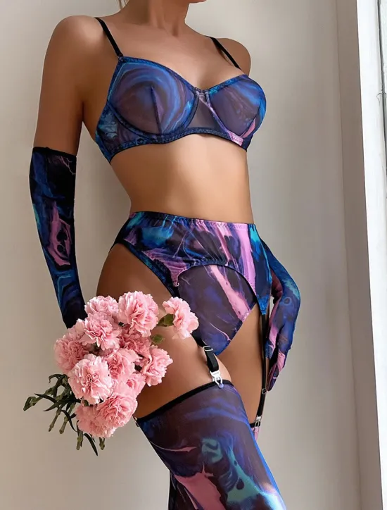 Clearance Women's Sexy Lingerie Sets 5 Pieces Pure Color Lovers Hot Home Valentine's Day Bed Mesh Breathable Straps Sleeveless Backless Summer Spring Home Outfits Women Lingerie