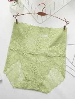 Discount Women's Sexy Panties Brief Underwear 1 PC Underwear Sexy Comfort Lace Pure Color PU High Waist Sexy Green Black Purple M L XL Home Outfits Women Lingerie