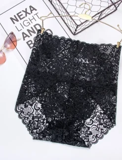 Discount Women's Sexy Panties Brief Underwear 1 PC Underwear Sexy Comfort Lace Pure Color PU High Waist Sexy Green Black Purple M L XL Home Outfits Women Lingerie