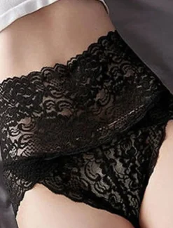 Discount Women's Sexy Panties Brief Underwear 1 PC Underwear Sexy Comfort Lace Pure Color PU High Waist Sexy Green Black Purple M L XL Home Outfits Women Lingerie