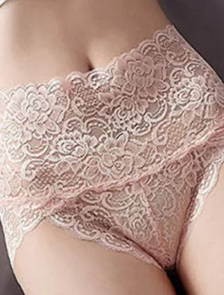Discount Women's Sexy Panties Brief Underwear 1 PC Underwear Sexy Comfort Lace Pure Color PU High Waist Sexy Green Black Purple M L XL Home Outfits Women Lingerie