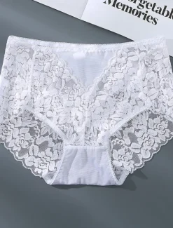 Sale Women's Sexy Panties Brief Underwear 1pc / pack Underwear Fashion Sexy Lace Lace Nylon Mid Waist Sexy Black Red White S M L Home Outfits Women Lingerie