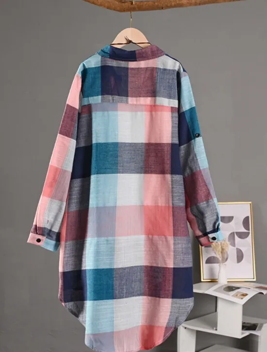 Clearance Women's Shacket Comfortable Breathable Buttons Print Casual Plaid Vacation Street Casual Daily Wear Single Breasted Long Turndown Regular Fit Long Sleeve Outerwear Black And White Red Blue Spring Fall Women Shirts