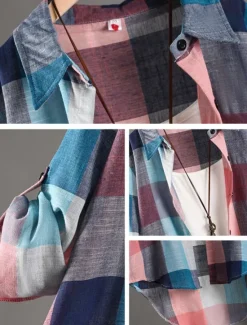 Clearance Women's Shacket Comfortable Breathable Buttons Print Casual Plaid Vacation Street Casual Daily Wear Single Breasted Long Turndown Regular Fit Long Sleeve Outerwear Black And White Red Blue Spring Fall Women Shirts