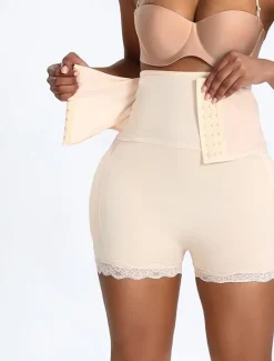 Clearance Women's Shapewear Waist Trainer Sport Pure Color Elastic Waist Shorts Daily Sleeveless Black Beige Summer Spring Fall Winter Women Shapewear