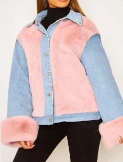 Clearance Women's Sherpa Jacket Denim Jacket Outdoor Street Daily Wear Fall Winter Regular Coat Regular Fit Thermal Warm Breathable Stylish Casual Jacket Long Sleeve Solid Color with Pockets Faux Fur Trim Women Jackets