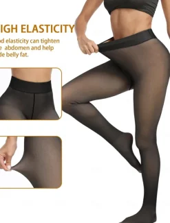 Outlet Women's Sherpa Leggings Fall Tights Comfy Mid Waist High Elasticity Sports Streetwear Black Brown Grey One-Size Women Tights