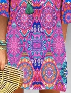 Outlet Women's Shift Dress Floral Paisley Print V Neck Mini Dress Daily Vacation 3/4 Length Sleeve Summer Spring Women Floral Dresses|Spring Dresses